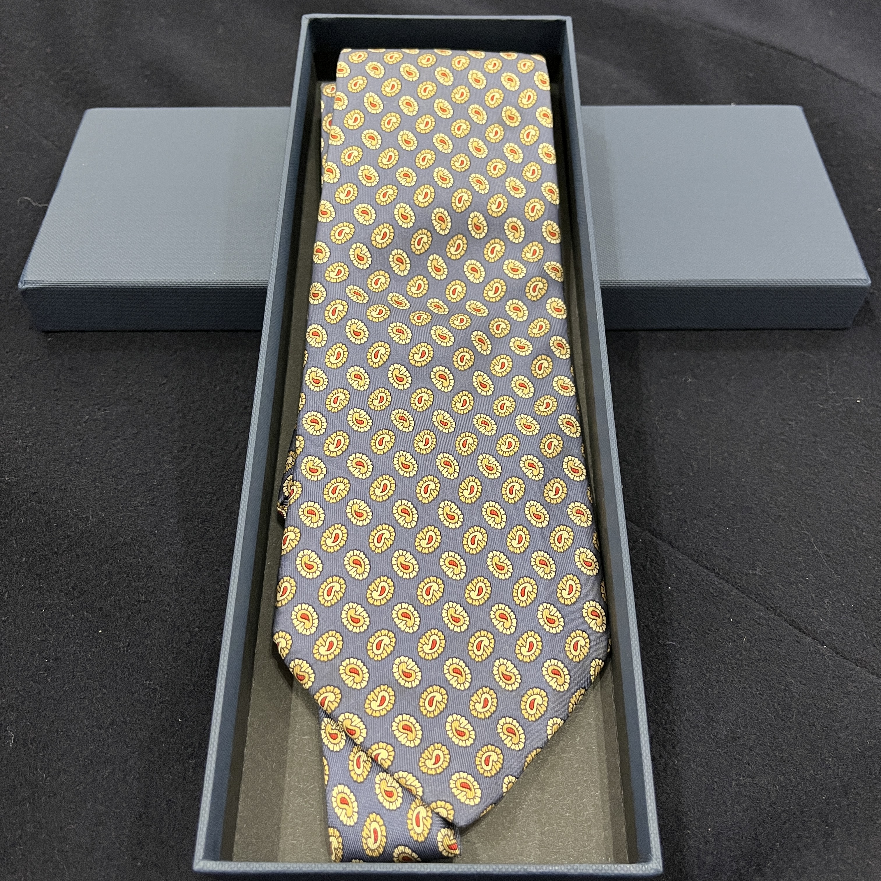 Vintage E. Marinella Silk tie - E. Marinella Napoli Vintage Silk Tie Blue Yellow Paisley Made in Italy 9.5cm image 3