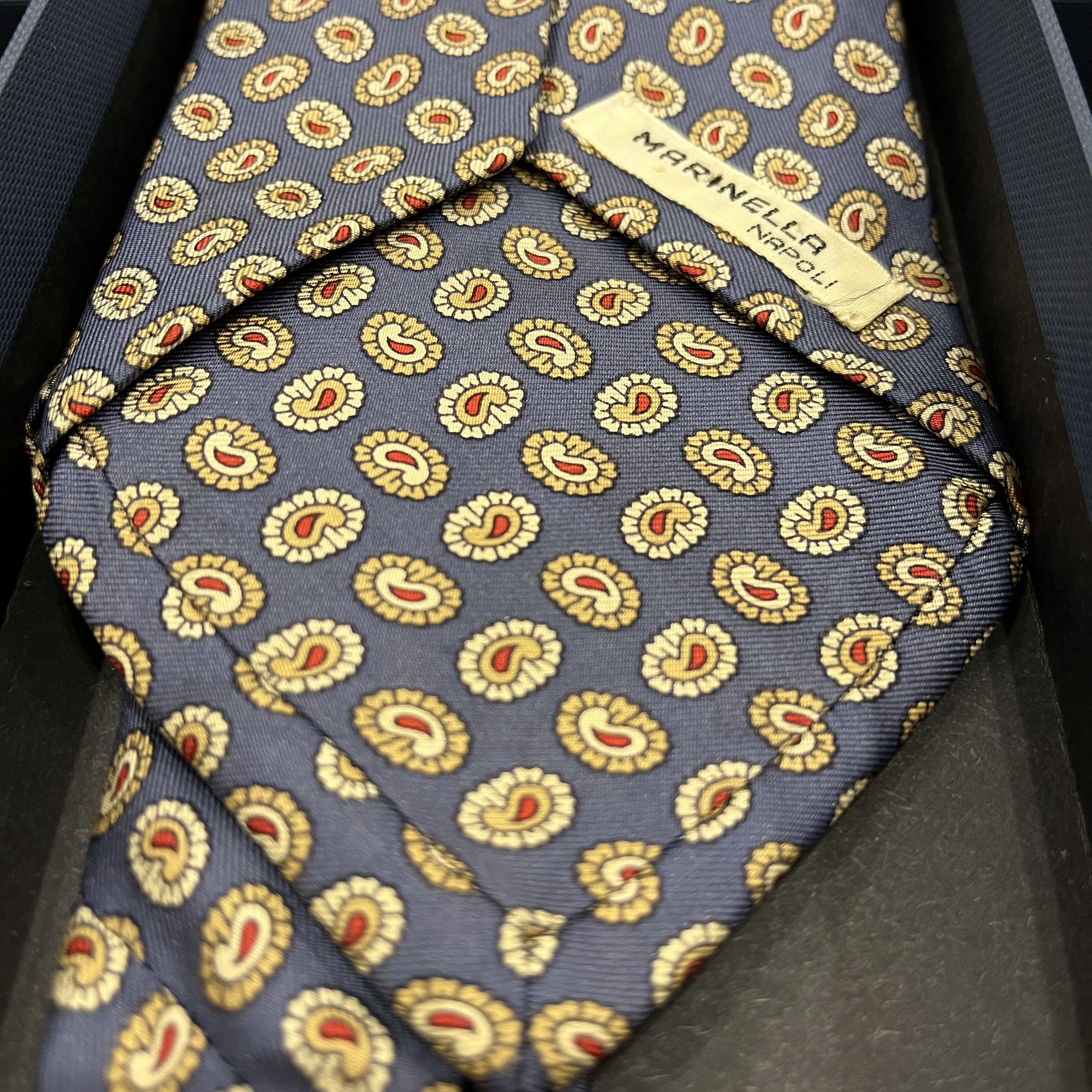 Vintage E. Marinella Silk tie - E. Marinella Napoli Vintage Silk Tie Blue Yellow Paisley Made in Italy 9.5cm image 8