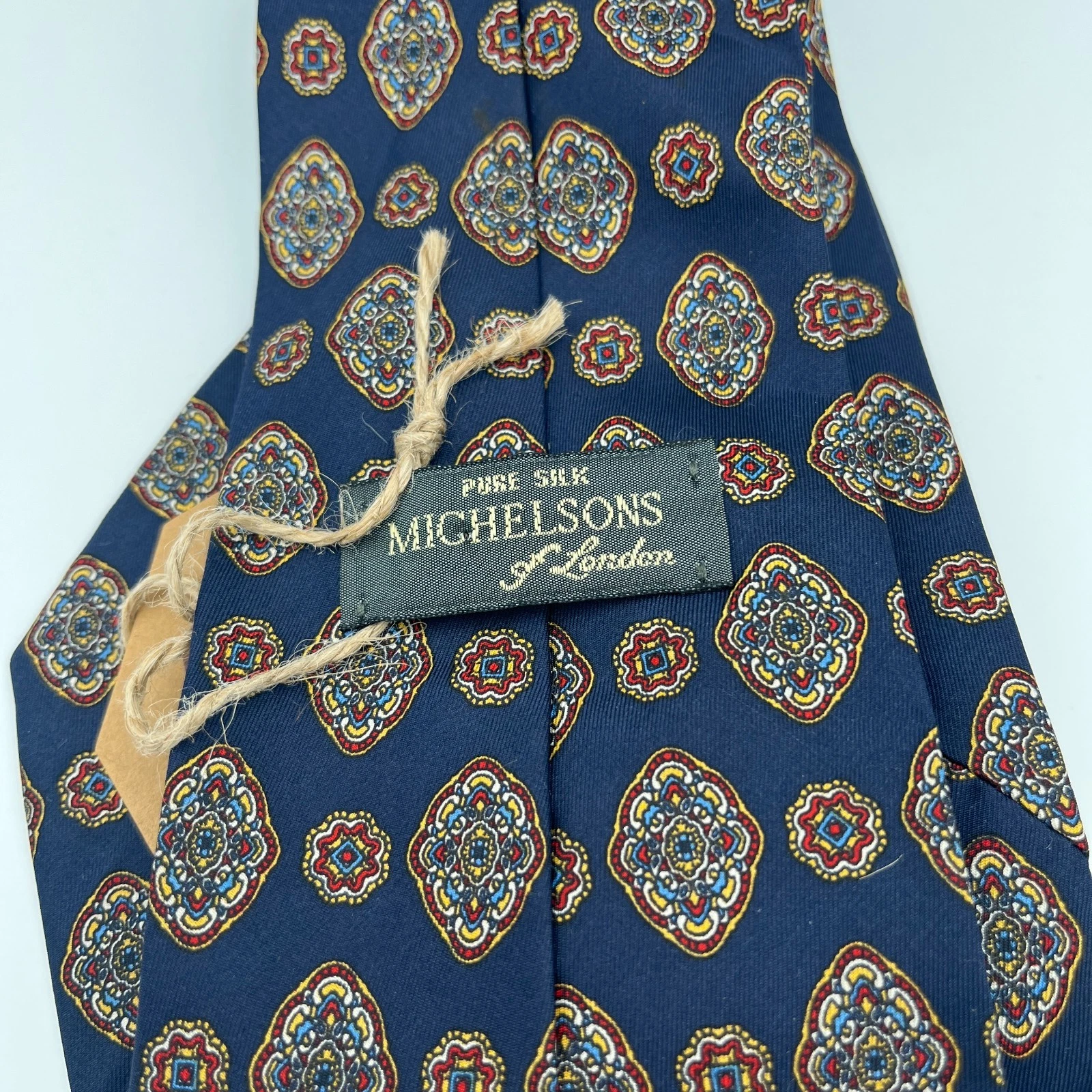 Vintage Michaelsons of London Silk tie - Vintage Michelsons of London Tie Pure Silk Navy Medallion Made in England image 3