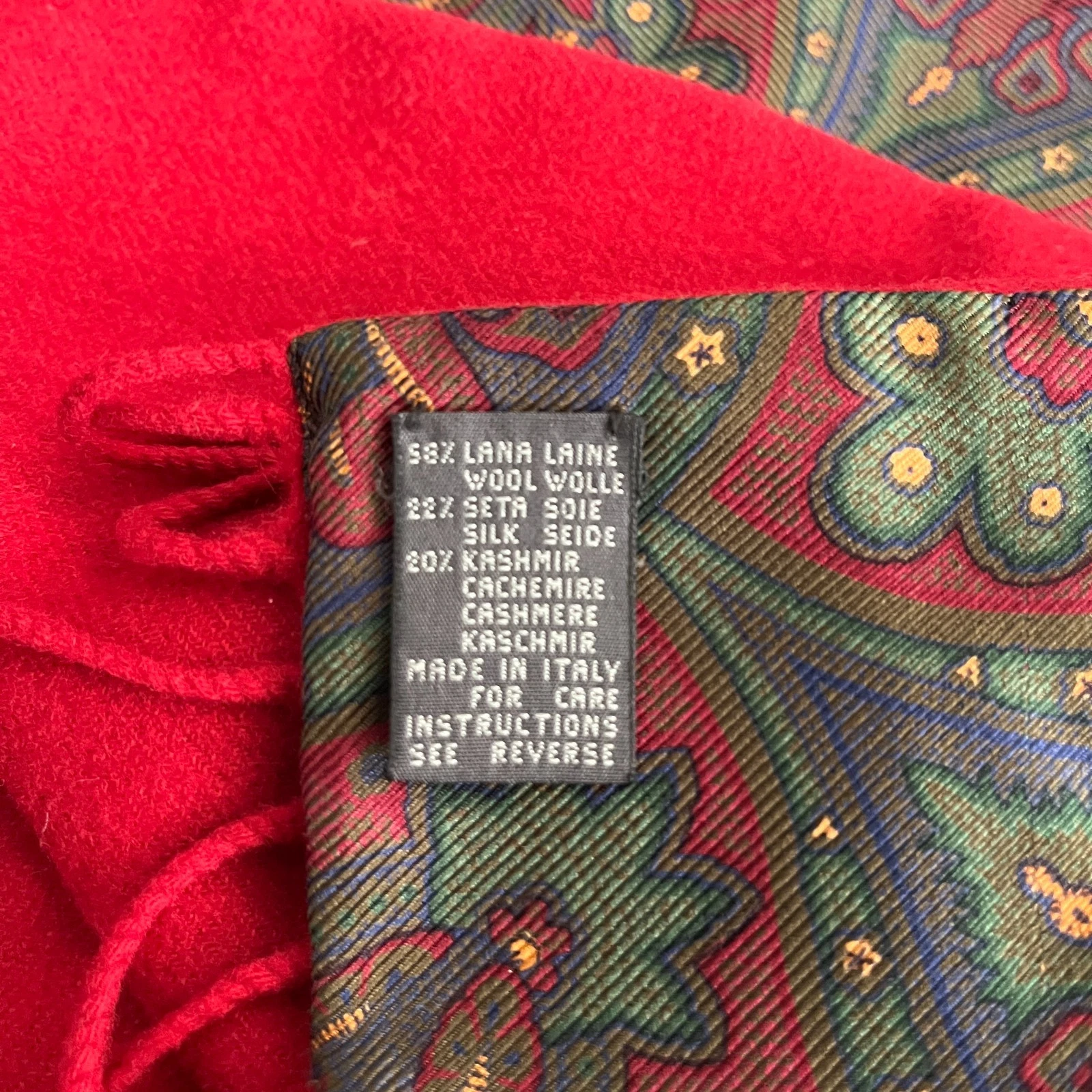 Vintage Ermenegildo Zegna Silk/Cashmere/Wool scarf - Vintage Ermenegildo Zegna Cashmere Wool Silk Scarf Red Reversible Paisley image 2