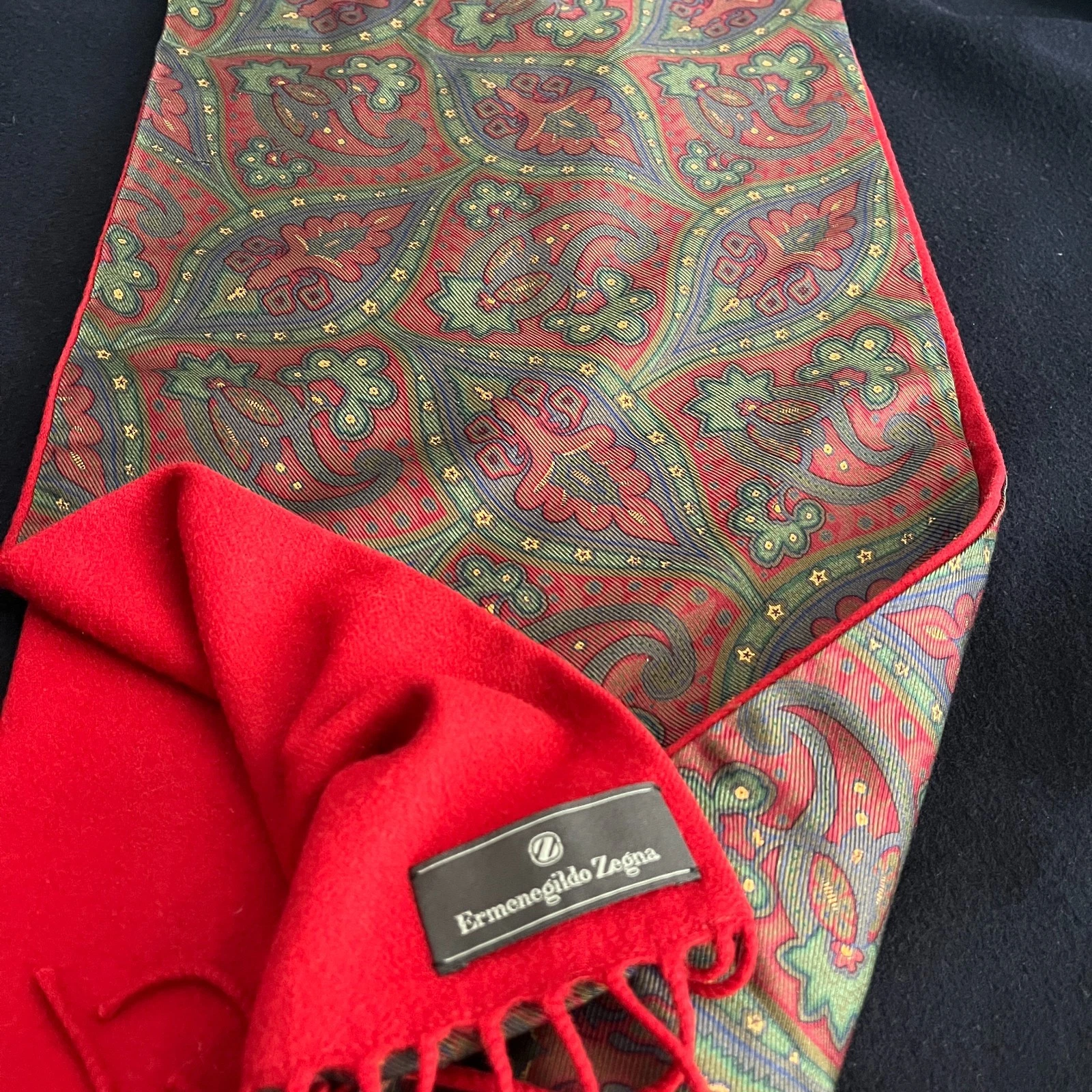 Vintage Ermenegildo Zegna Silk/Cashmere/Wool scarf - Vintage Ermenegildo Zegna Cashmere Wool Silk Scarf Red Reversible Paisley image 1
