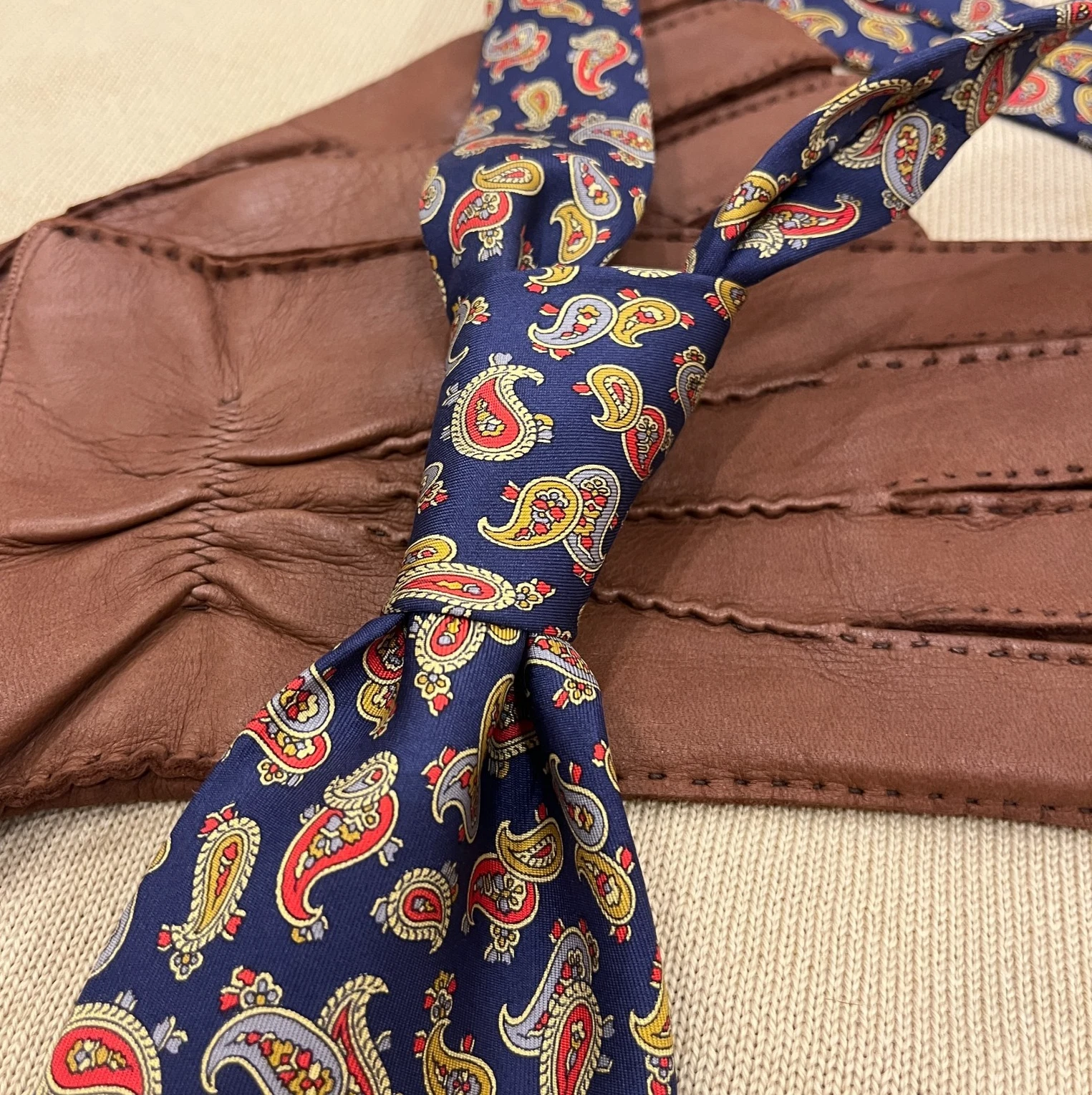 Vintage Christian Dior Silk tie - Christian Dior Silk Tie Navy Base Red Yellow Paisley image 1