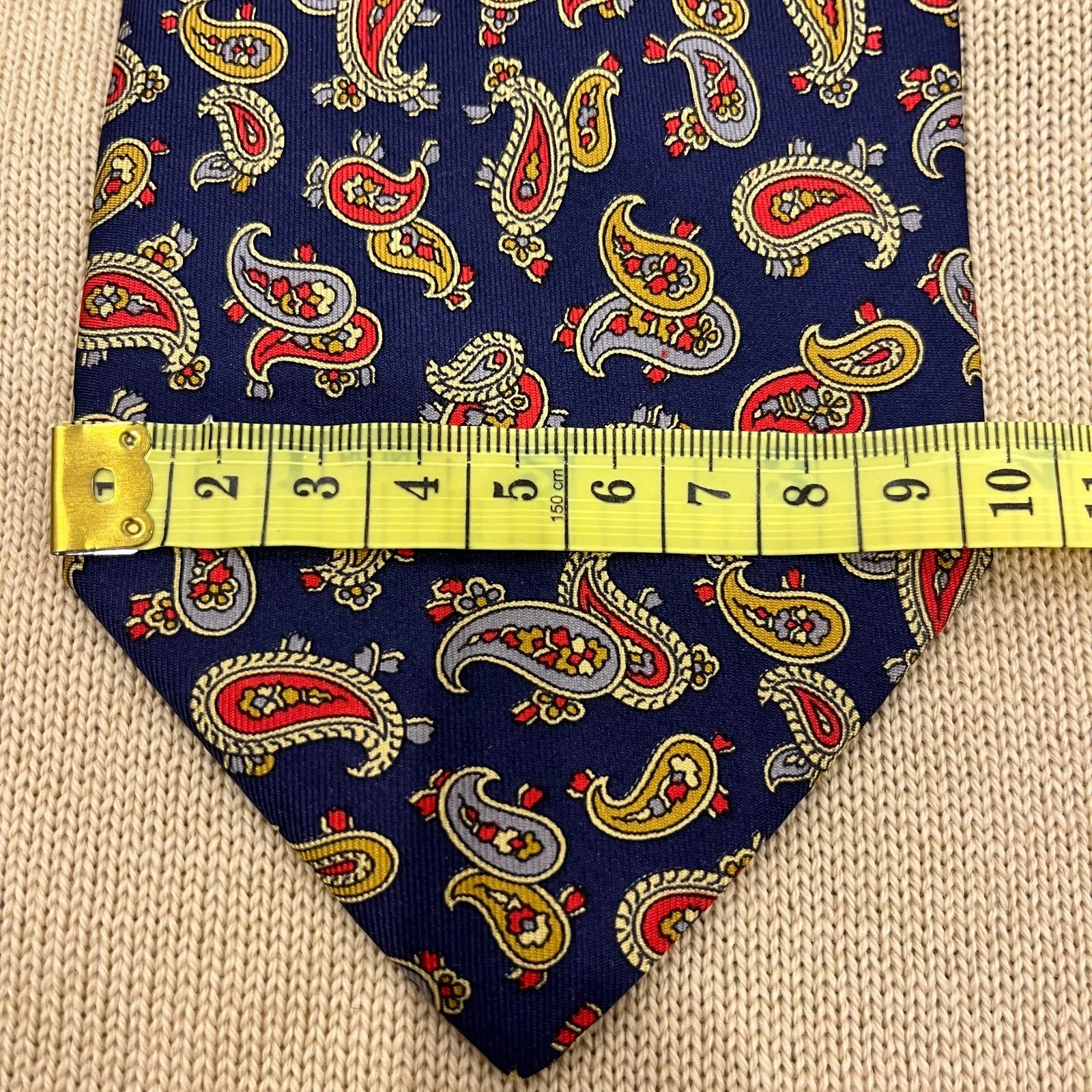 Vintage Christian Dior Silk tie - Christian Dior Silk Tie Navy Base Red Yellow Paisley image 4