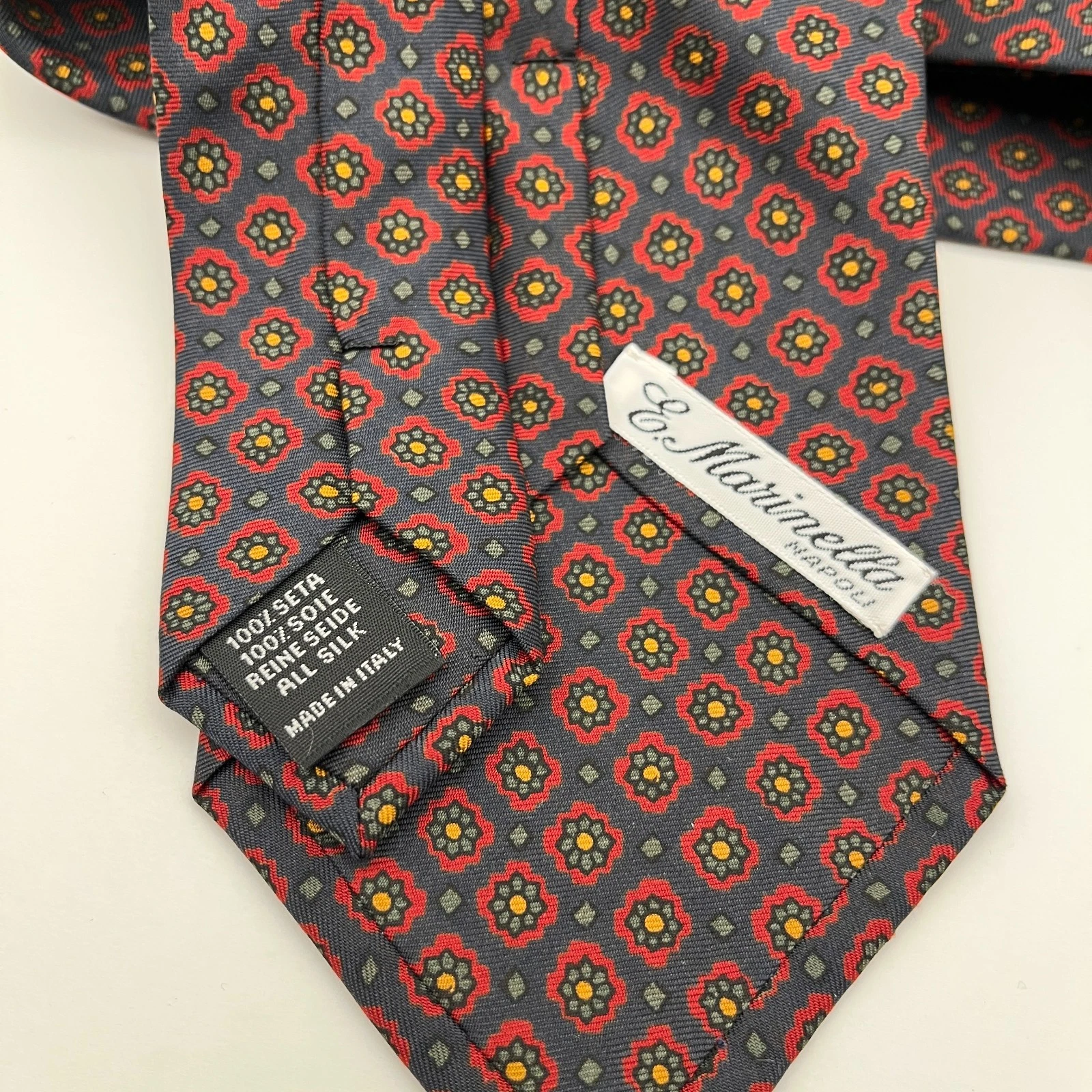 Vintage E. Marinella Silk tie - E. Marinella Napoli 100% Silk Tie Navy Foulard Floral Medallion 3.5" image 2