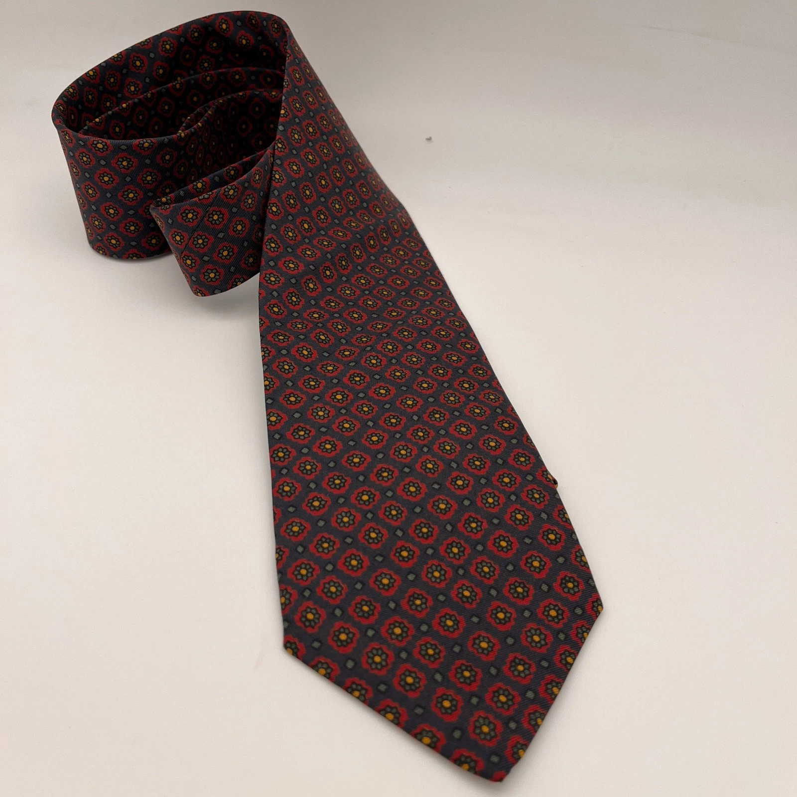 Vintage E. Marinella Silk tie - E. Marinella Napoli 100% Silk Tie Navy Foulard Floral Medallion 3.5" image 3