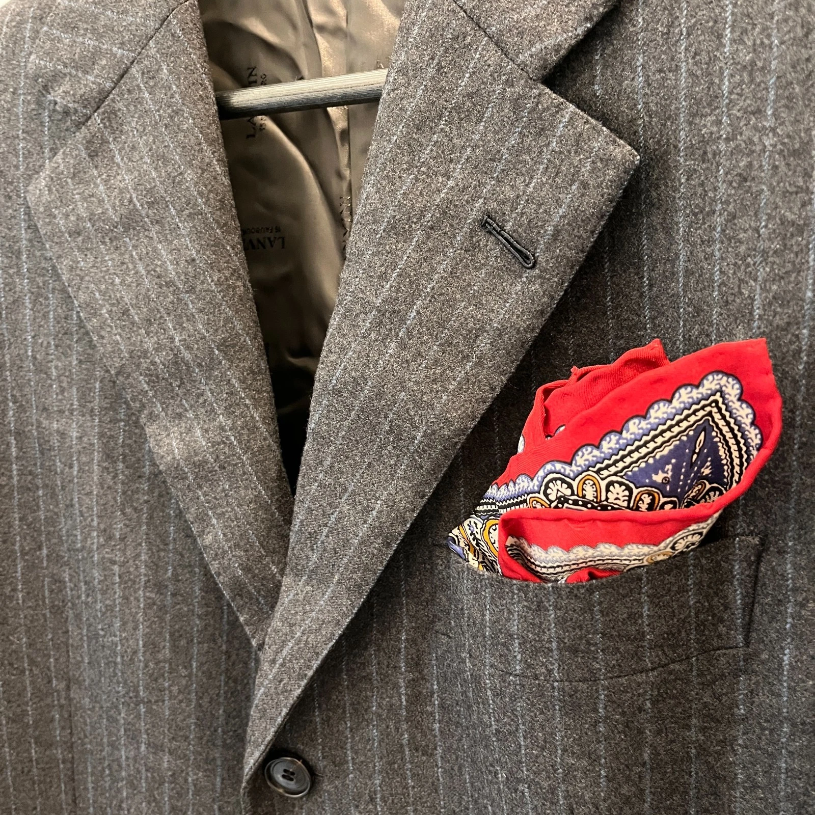 Vintage Lanvin Paris Wool/Flannel suit - Grey Pinstripe Flannel Suit by Lanvin Size 50 IT image 3