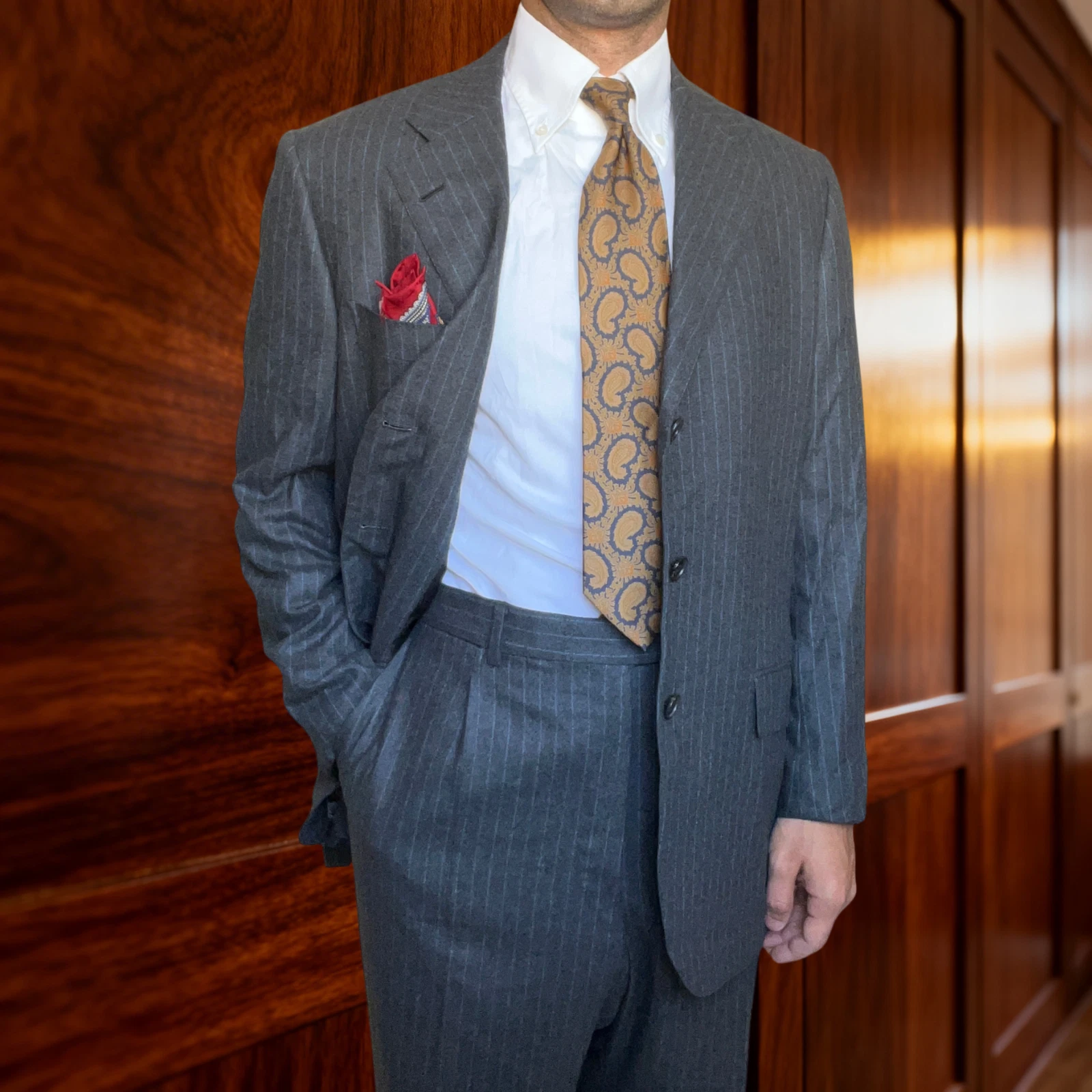 Vintage Lanvin Paris Wool/Flannel suit - Grey Pinstripe Flannel Suit by Lanvin Size 50 IT image 1