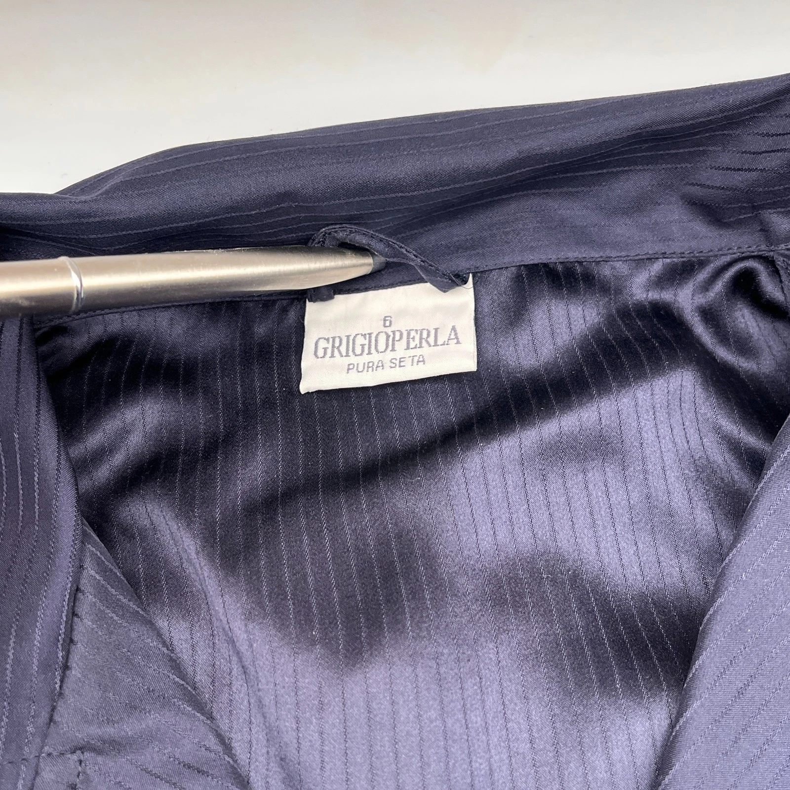 Vintage Grigio Perla Silk menswear - Grigio Perla XXL Men's Navy Silk Pajama Loungewear Luxury Size 6/54 image 2