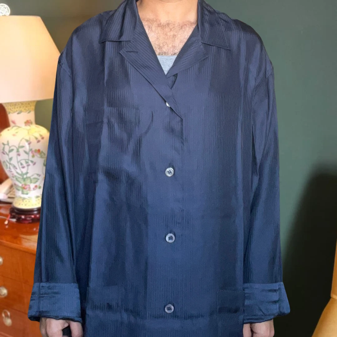 Vintage Grigio Perla Silk menswear - Grigio Perla XXL Men's Navy Silk Pajama Loungewear Luxury Size 6/54 image 1