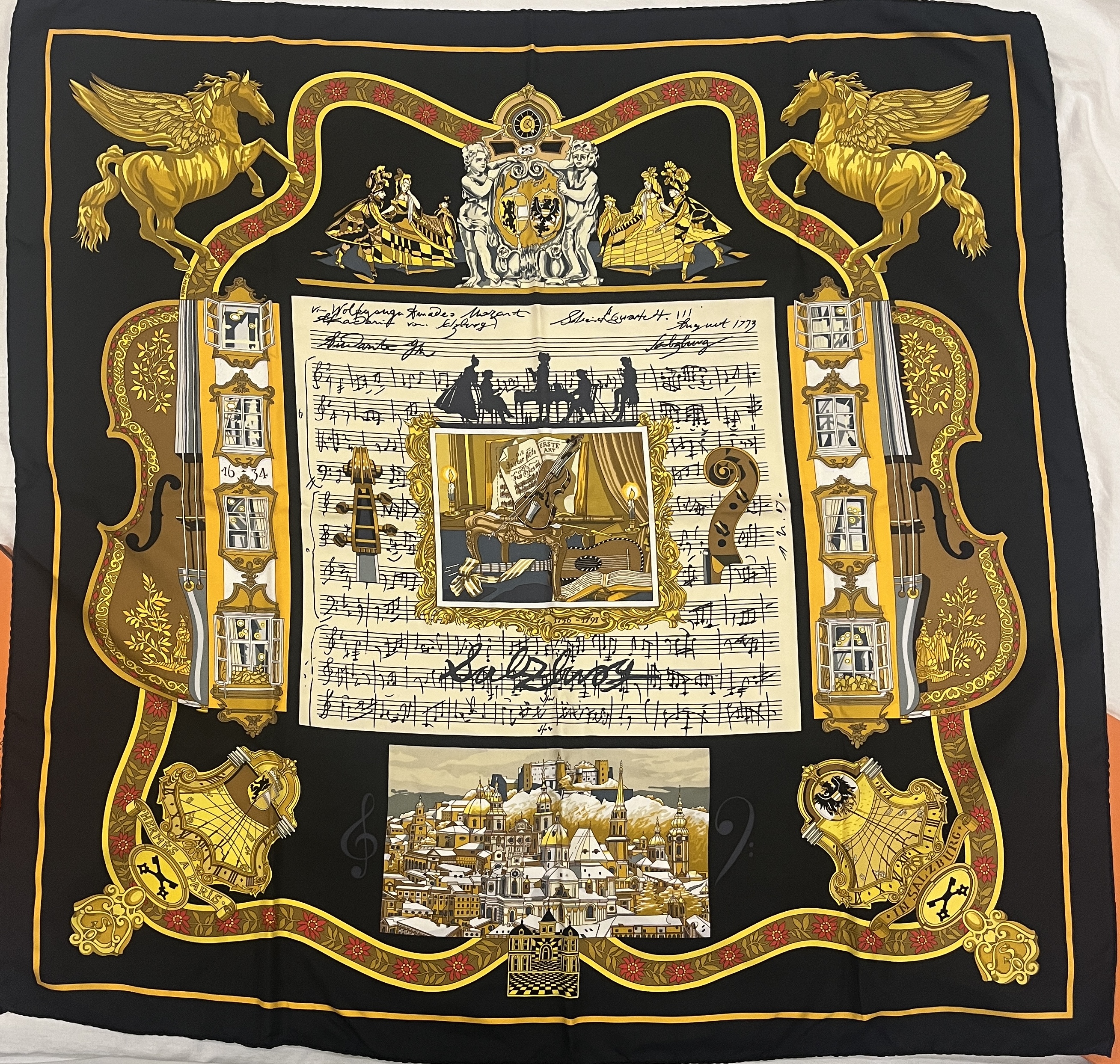 Vintage HERMES Silk scarf - Hermes Scarf Salzburg Symphonie 90cm Silk Carre by Loic DubIigeon image 1