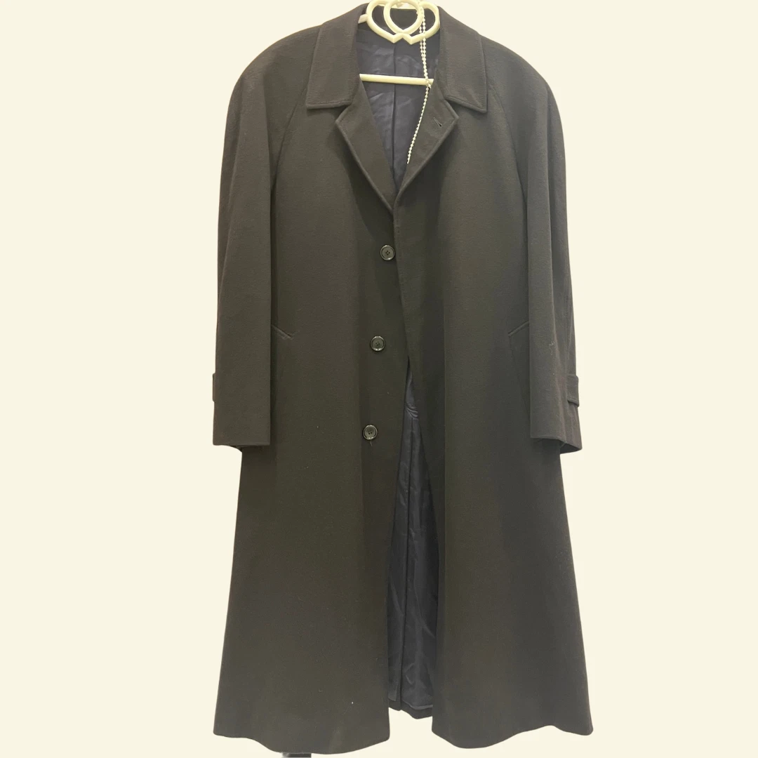 Vintage Made in Italy - Abla L'Uomo, Cagliari Cashmere jacket - 1993 Cashmere Dark Navy Overcoat with Raglan Sleeves and Belt FULL LENGTH image 7