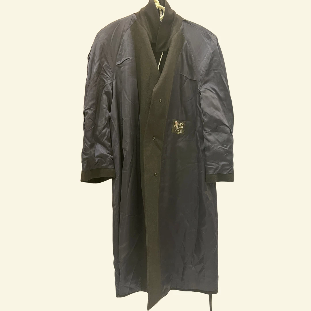 Vintage Made in Italy - Abla L'Uomo, Cagliari Cashmere jacket - 1993 Cashmere Dark Navy Overcoat with Raglan Sleeves and Belt FULL LENGTH image 9