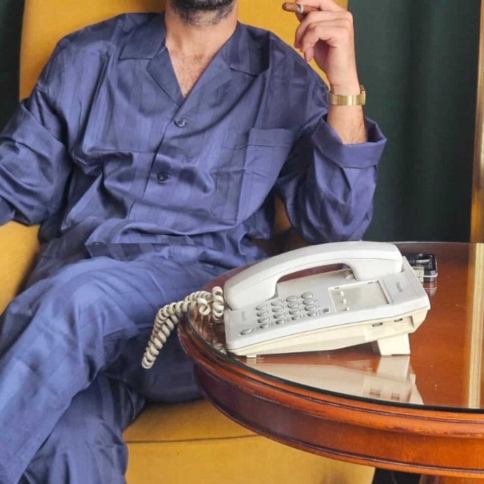 Vintage Frette Silk/Cotton suit - Frette Luxury Cotton Satin Raso Pajama Set Blue Stripe Men’s Sz 52 (42US) image 4