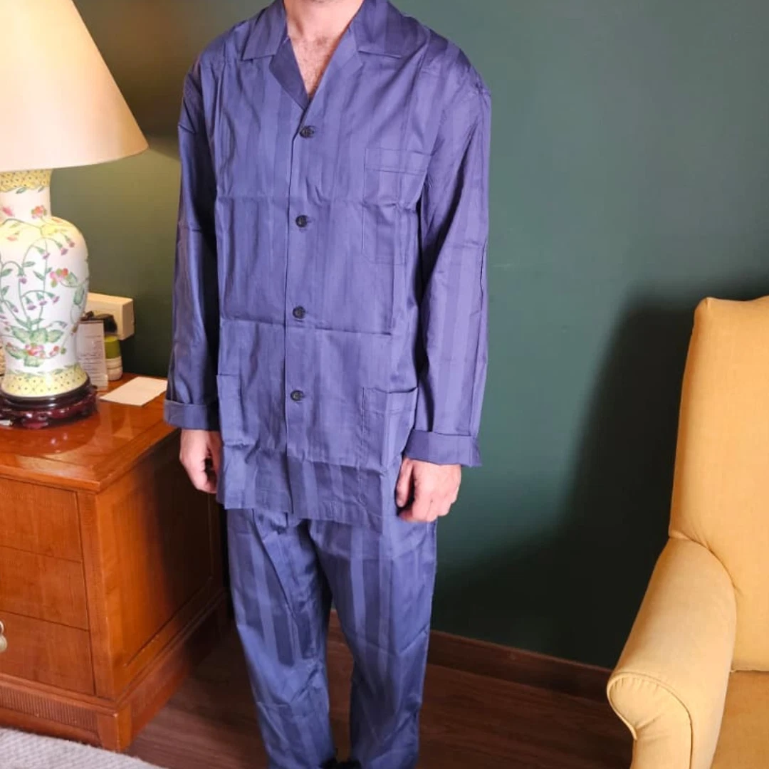 Vintage Frette Silk/Cotton suit - Frette Luxury Cotton Satin Raso Pajama Set Blue Stripe Men’s Sz 52 (42US) image 1
