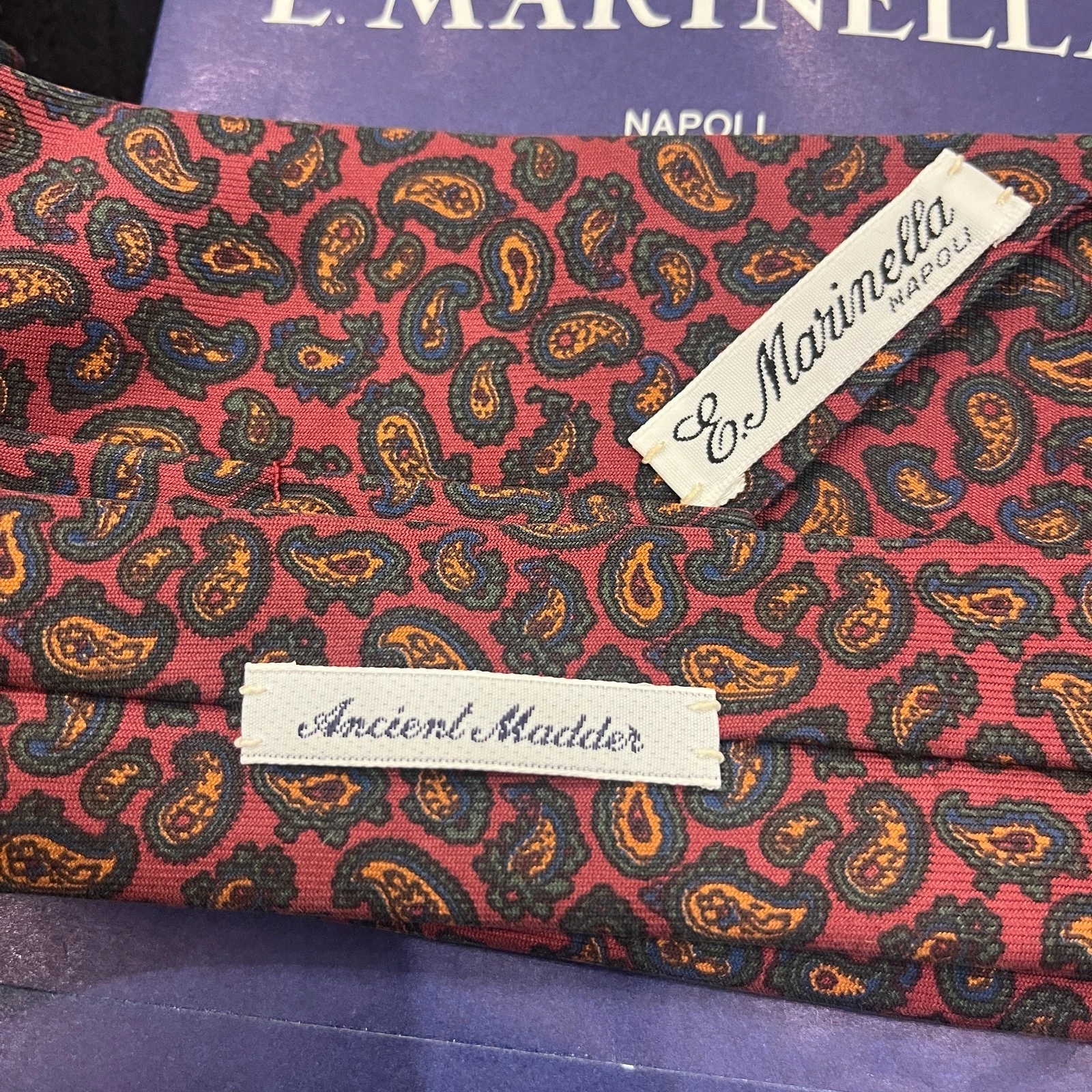Vintage E. Marinella Silk/Tweed tie - E. Marinella Ancient Madder Silk Tie Red Paisley Vintage Fabric image 2
