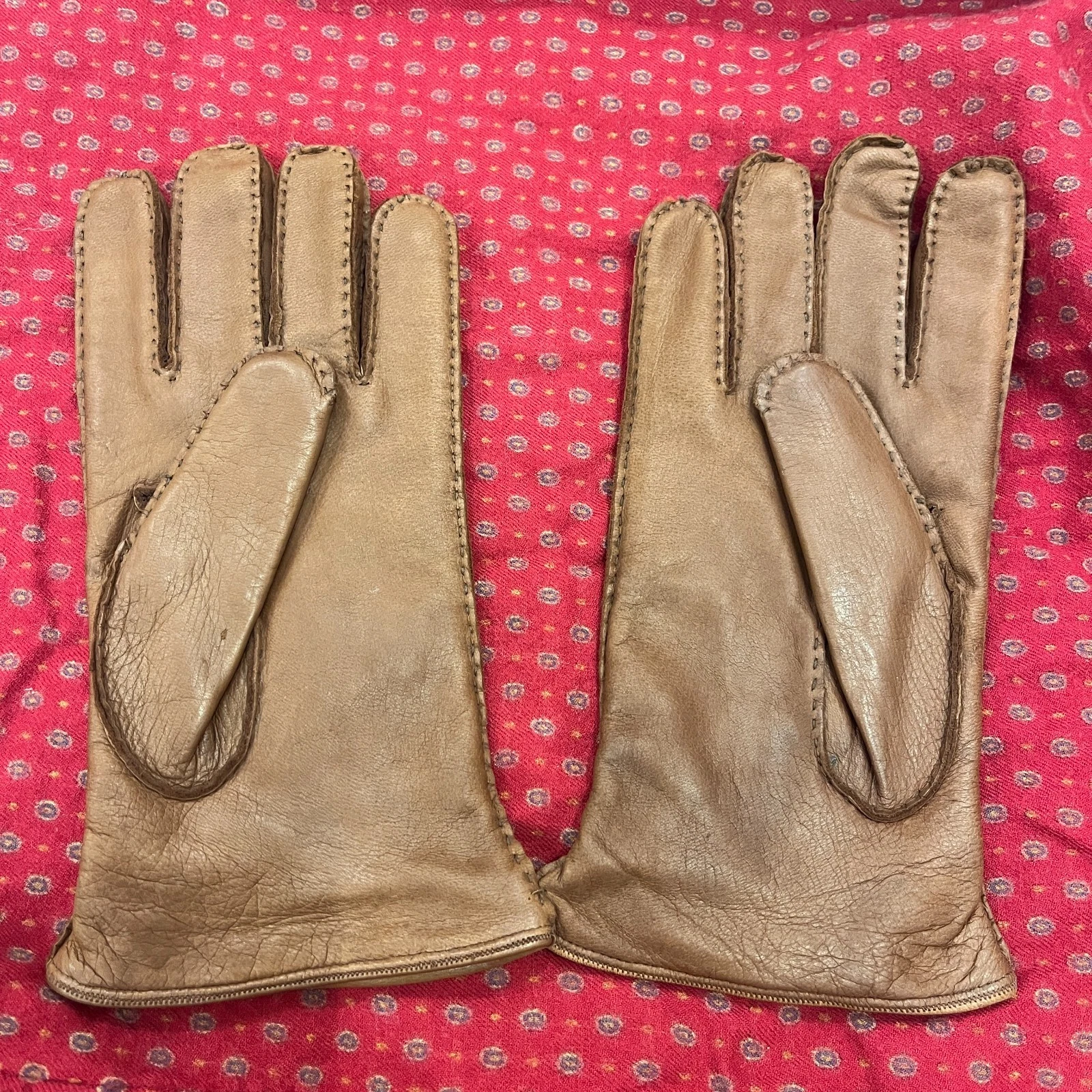 Vintage Deerskin - Made in Italy Cashmere/Wool/Leather menswear - Men's Deerskin Cognac Leather Gloves Sz 9 image 1