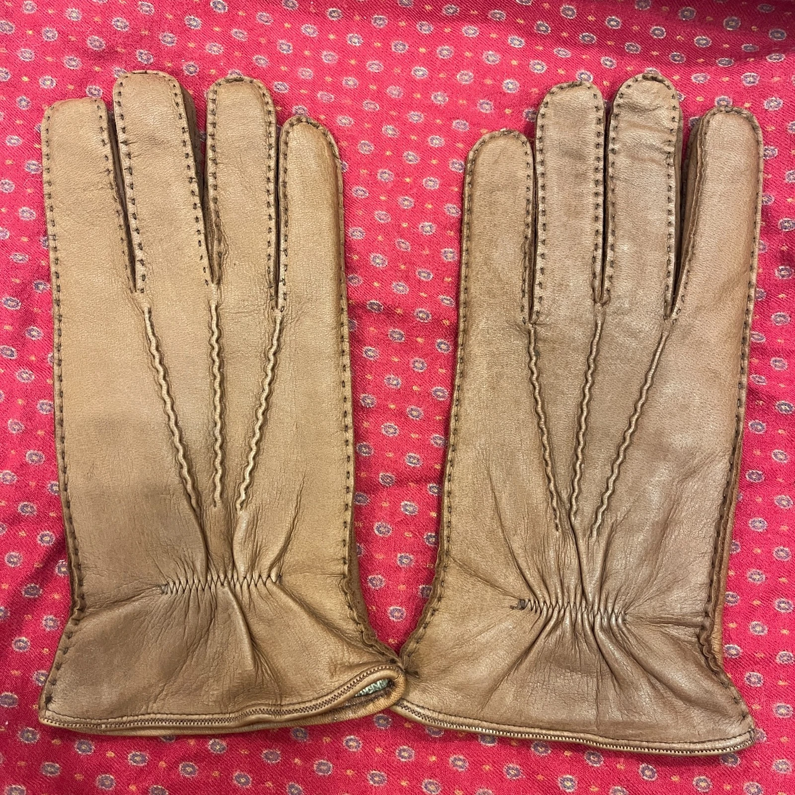 Vintage Deerskin - Made in Italy Cashmere/Wool/Leather menswear - Men's Deerskin Cognac Leather Gloves Sz 9 image 3