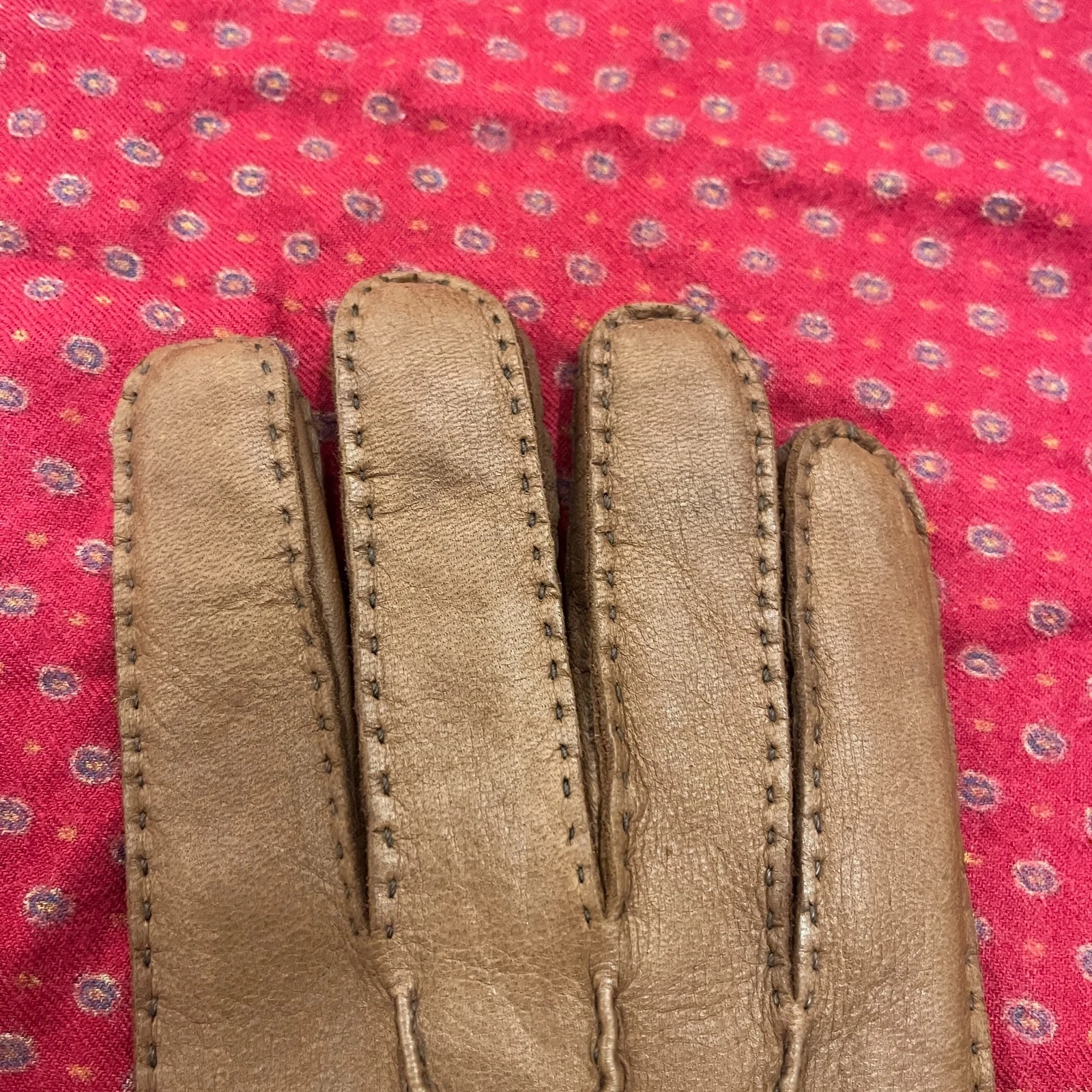 Vintage Deerskin - Made in Italy Cashmere/Wool/Leather menswear - Men's Deerskin Cognac Leather Gloves Sz 9 image 4