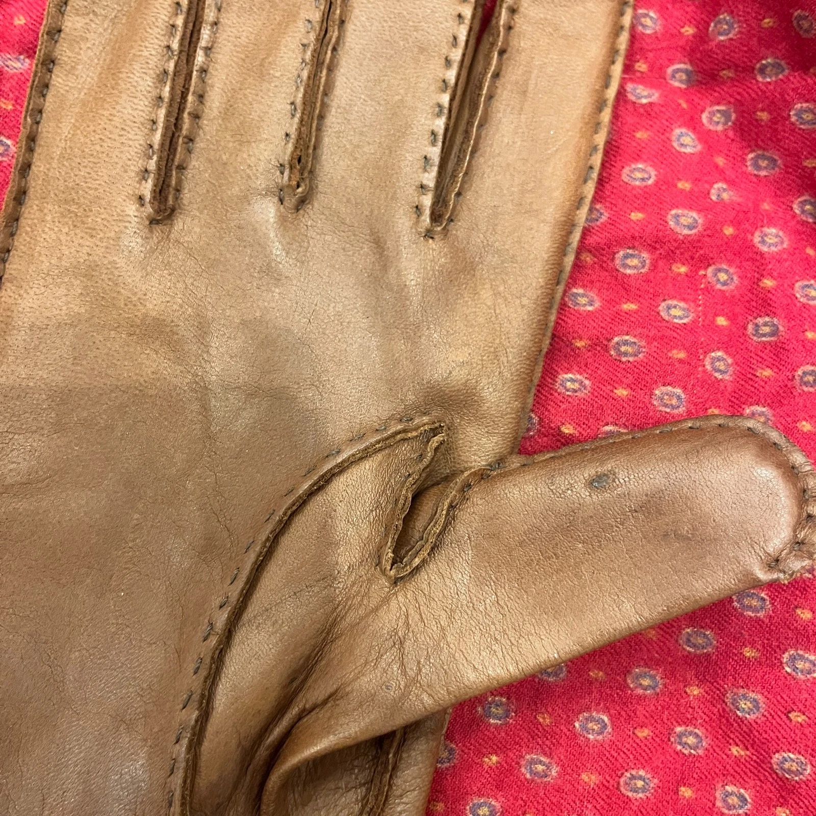 Vintage Deerskin - Made in Italy Cashmere/Wool/Leather menswear - Men's Deerskin Cognac Leather Gloves Sz 9 image 5