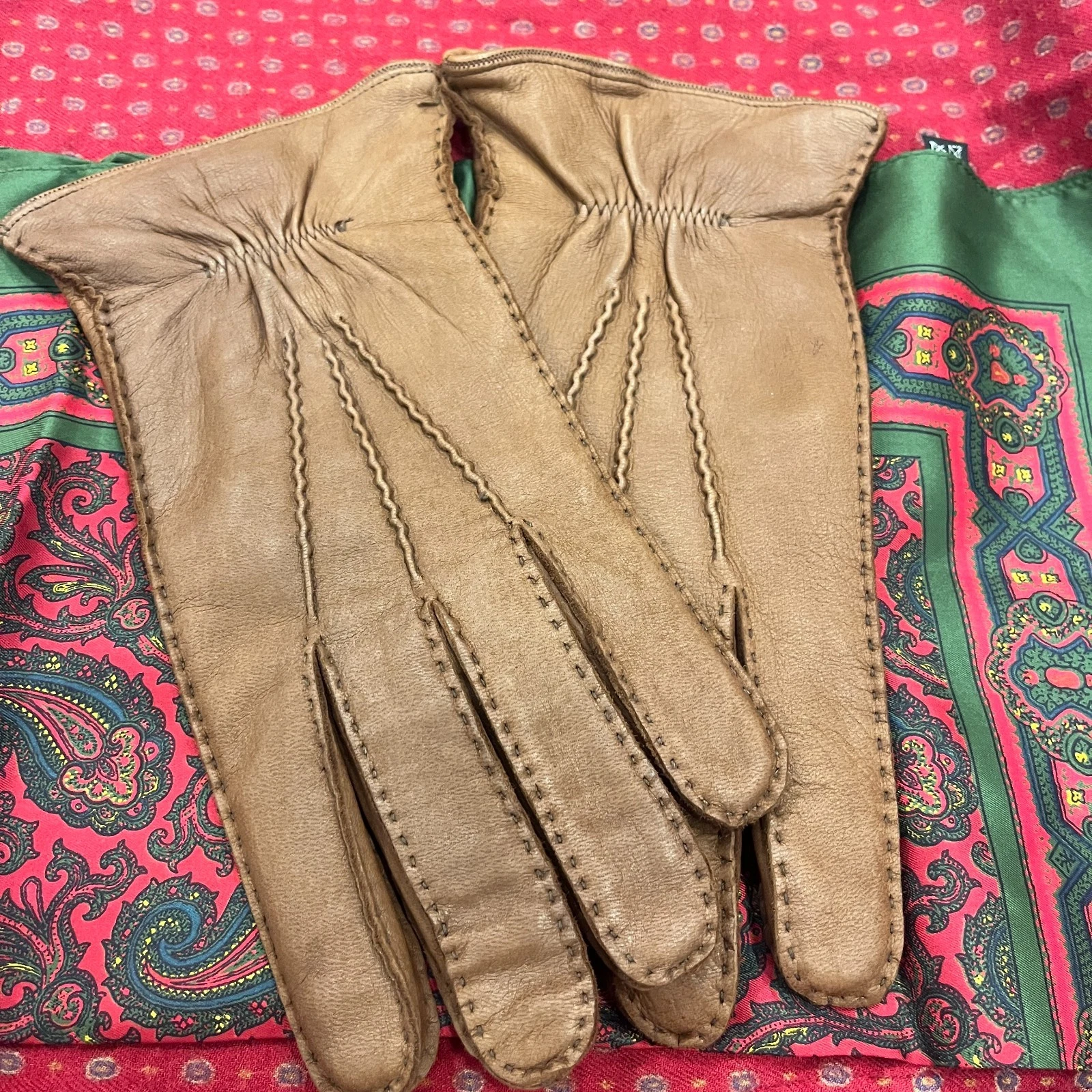 Vintage Deerskin - Made in Italy Cashmere/Wool/Leather menswear - Men's Deerskin Cognac Leather Gloves Sz 9 image 6