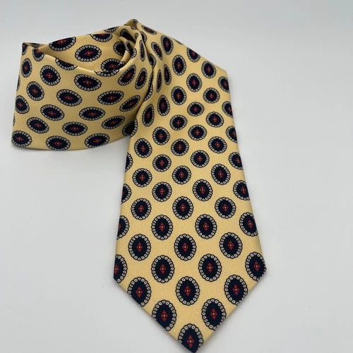 Vintage Viola Milano Silk tie - Viola Milano Handprinted Yellow Silk Sartorial Tie –Medallion Print image 1